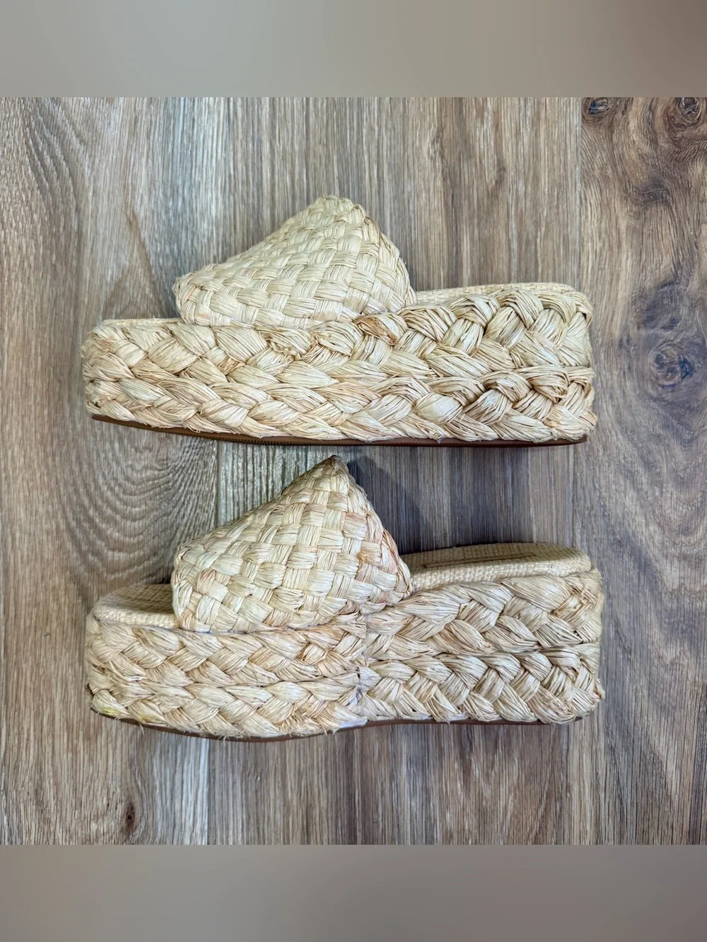Loeffler Randall Aaron Natural Woven Straw Raffia Platform Sandals Size 8
